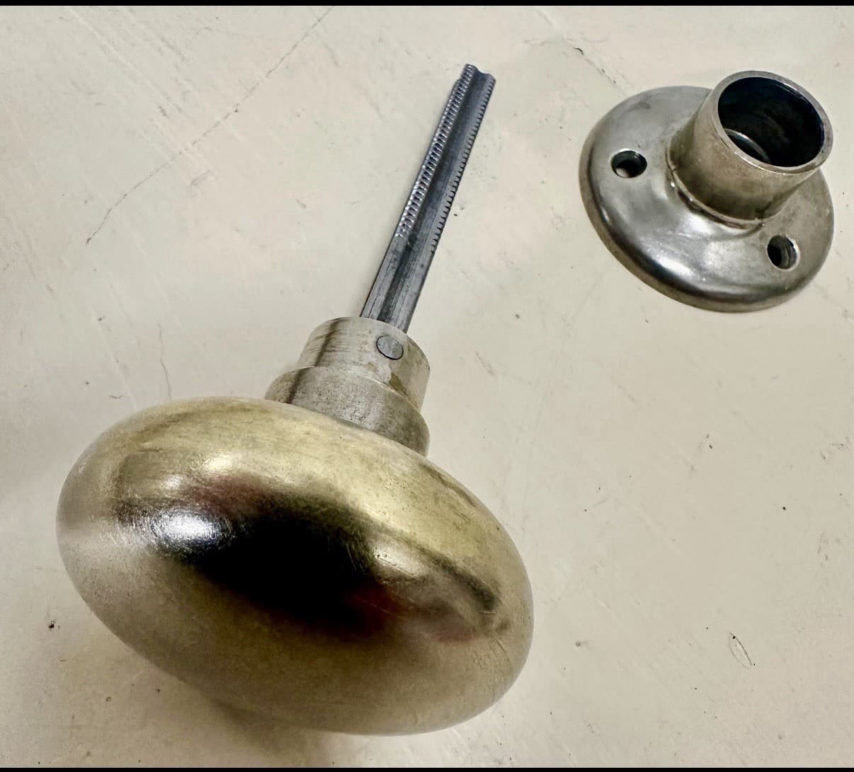 Vintage Brass Door Knob Set with Rosettes, Mortise Lock, and Key - Thumbnail 10