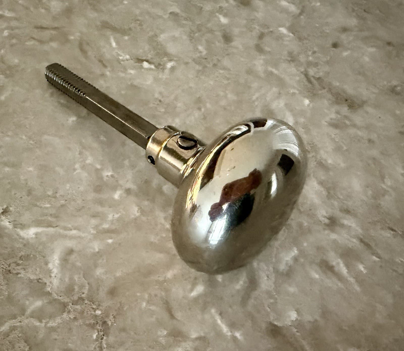 Vintage Nickel Plated Brass Oval Door Knob w Threaded Spindle Salvage - Thumbnail 7
