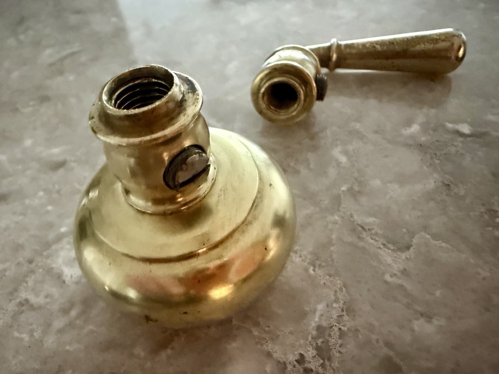 Vintage Polished Brass Door Knob Lever Set Rosettes Latch Strike Plate - Thumbnail 7