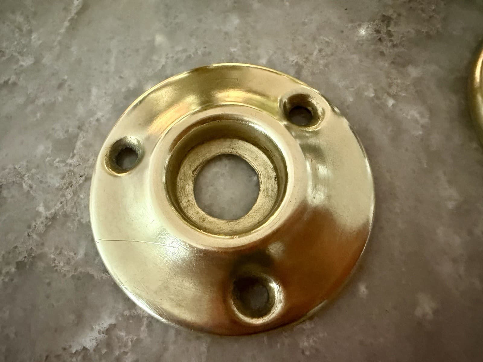 Vintage Brass Round Door Knob Set w/ Rosettes & Spindle Polished - Thumbnail 3