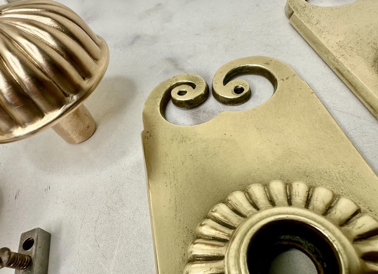 Antique P & F Corbin Brass Door Knob Set: Radially Fluted Design - Thumbnail 8