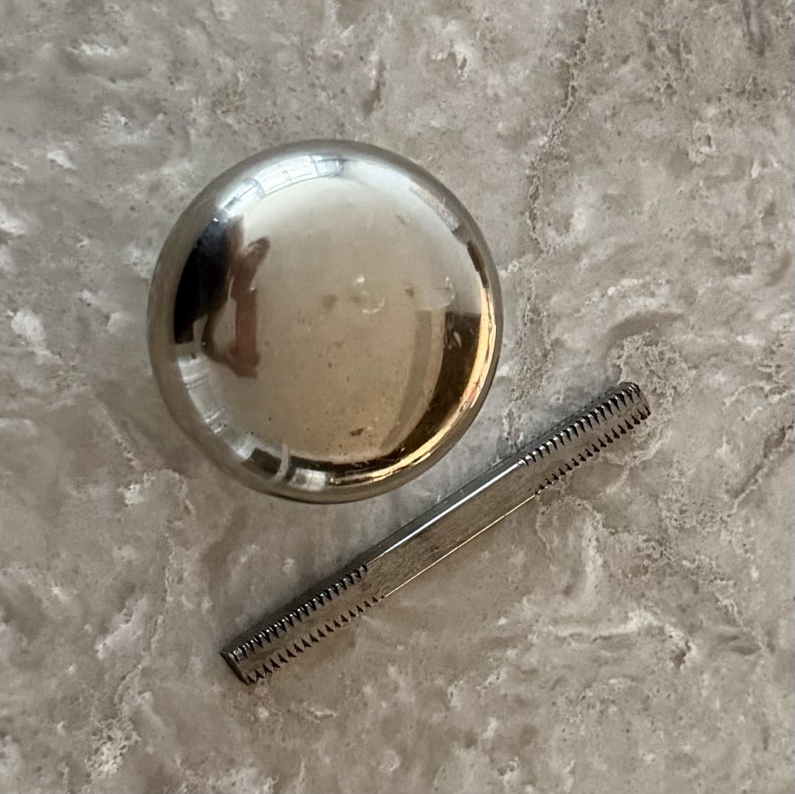 Vintage Nickel Plated Brass Oval Door Knob w Threaded Spindle Salvage - Thumbnail 2