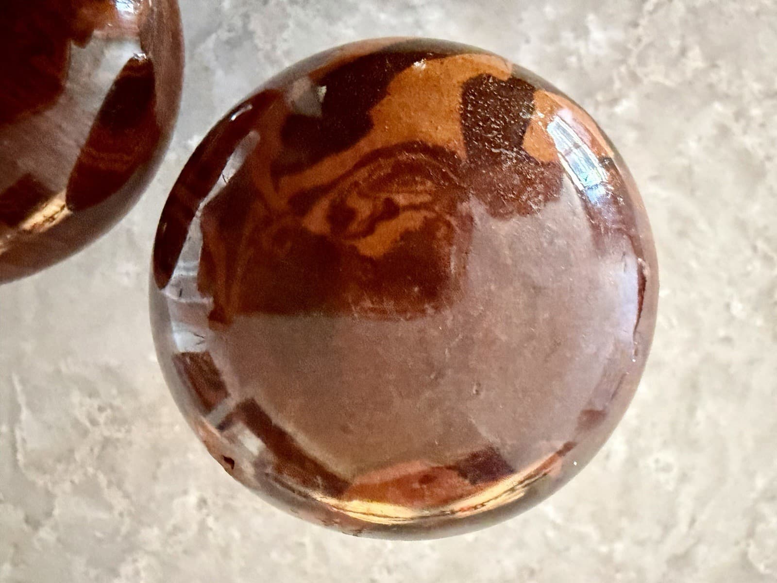 Antique Bennington Rockingham Pottery Door Knob Set Brown Marbled Glaze - Thumbnail 2