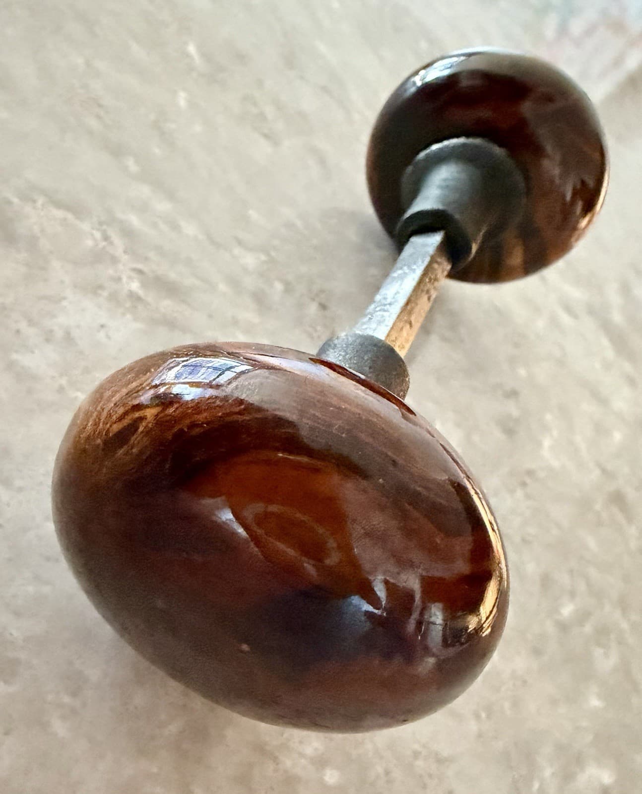 Antique Bennington Rockingham Pottery Door Knob Set Brown Marbled Glaze - Thumbnail 8