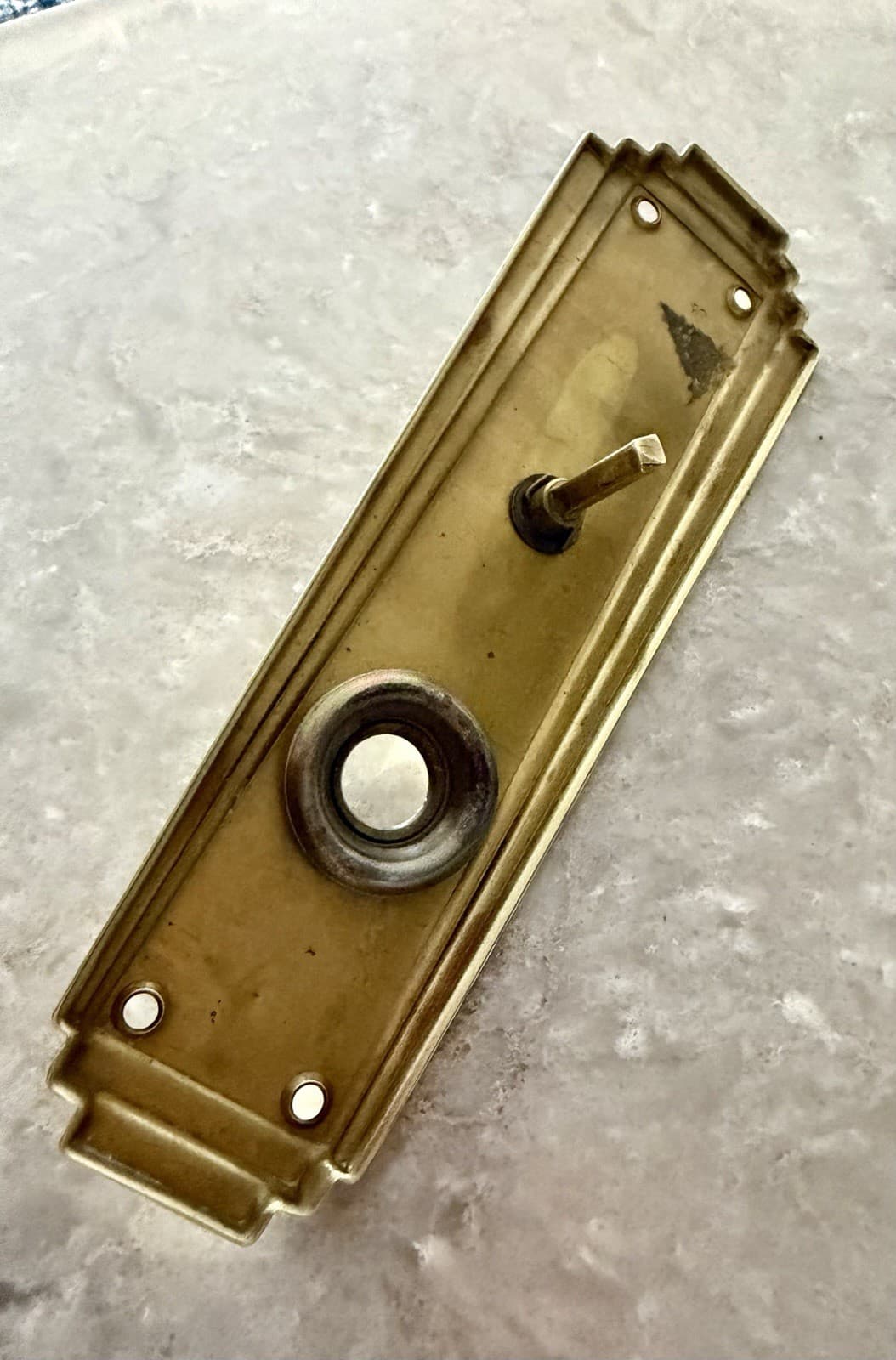 Antique Art Deco Brass Bathroom Door Backplate Thumbturn Privacy 2.5x8 - Thumbnail 7