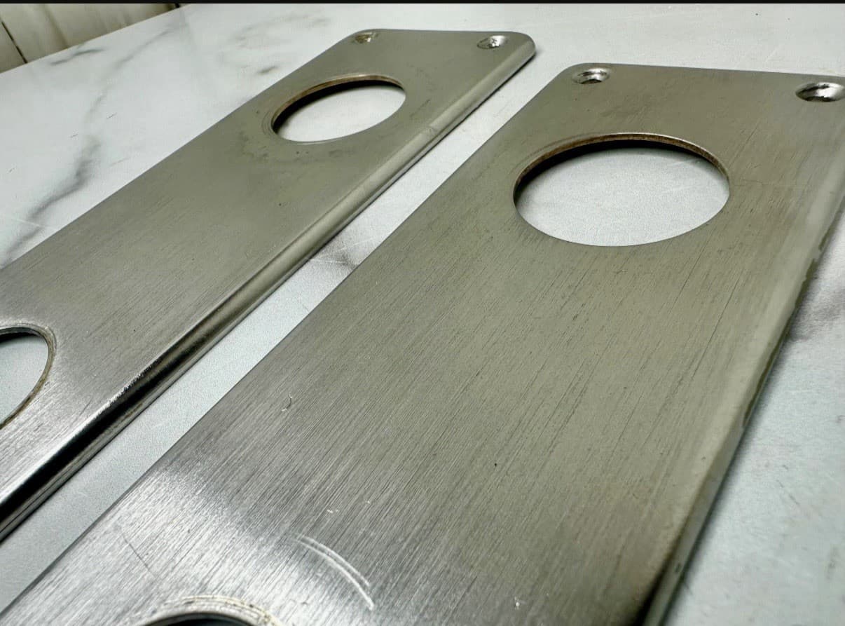 Set of 2 Modern Nickel Over Brass Door Plates – Polished – 2.25"W x 7.5"H - Thumbnail 3