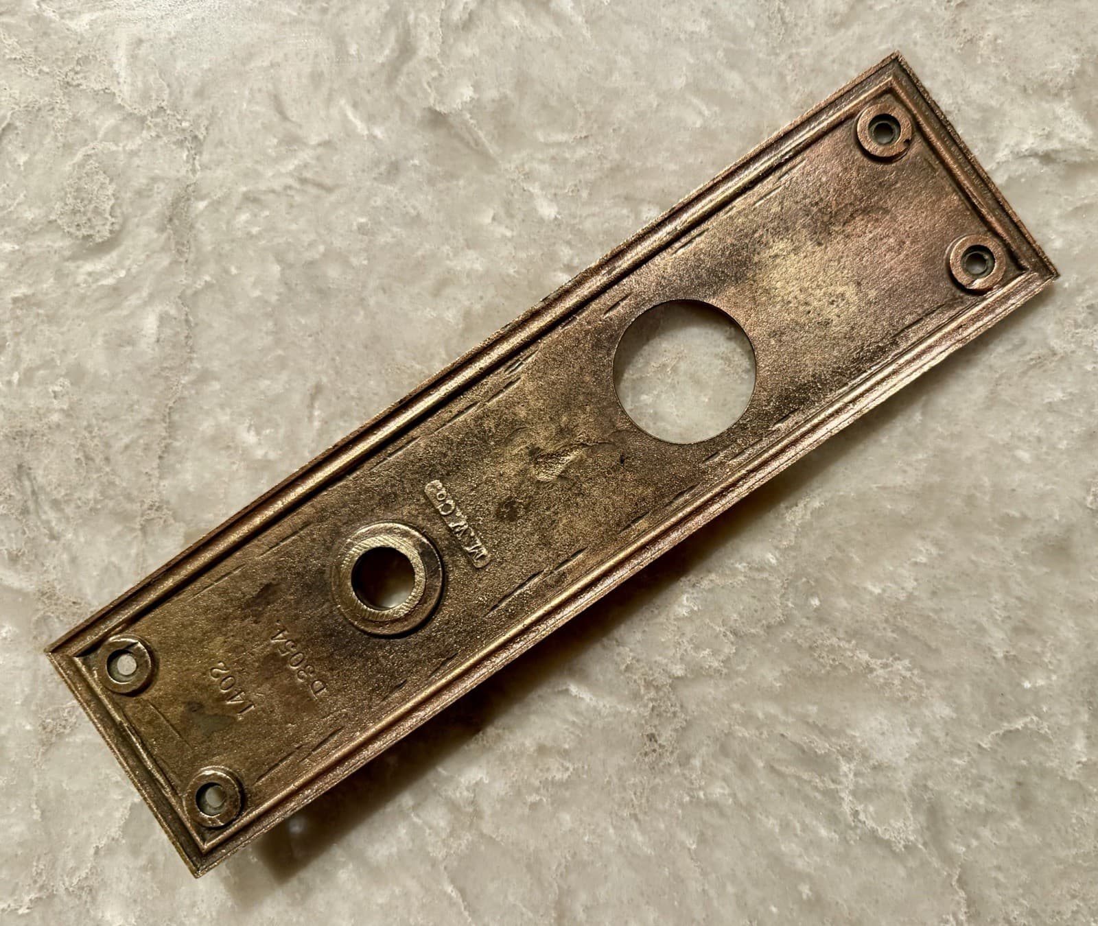 Antique M.W. Co. Solid Brass Door Back Plate Escutcheon Rope Border 9-1/4” - Thumbnail 9