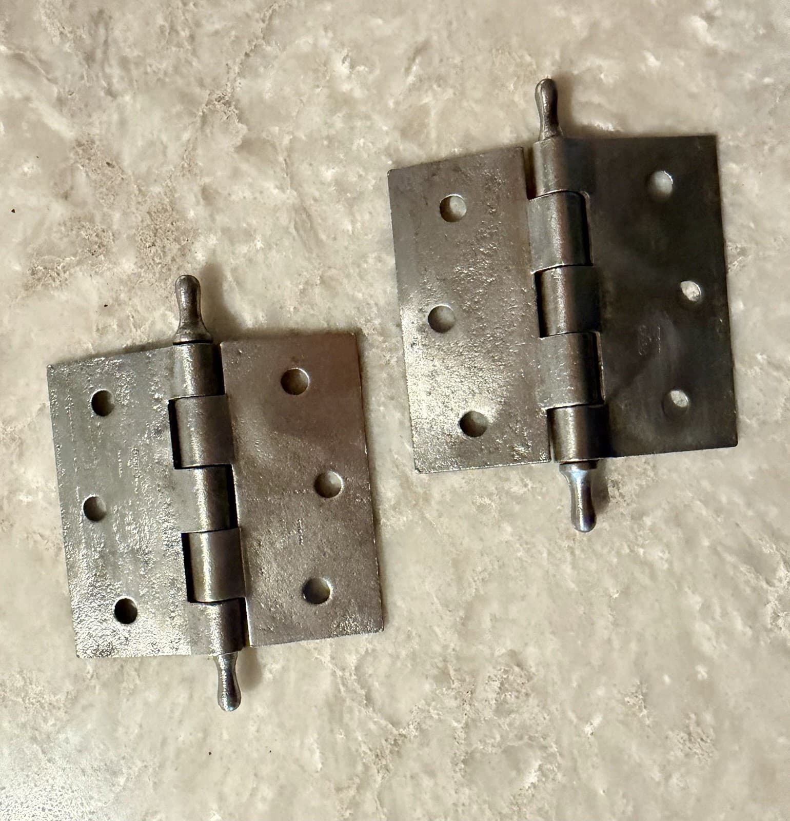 Antique Stanley SW Sweetheart 3”x3”Cast Iron Loose Pin Door Hinges Pair USA - Thumbnail 4
