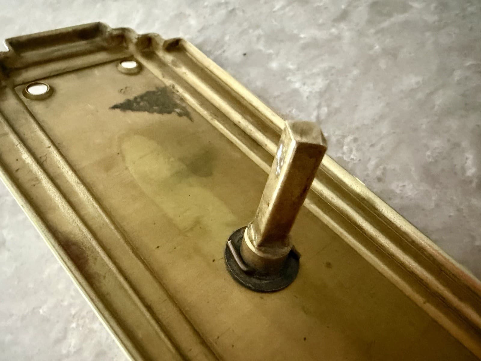 Antique Art Deco Brass Bathroom Door Backplate Thumbturn Privacy 2.5x8 - Thumbnail 8