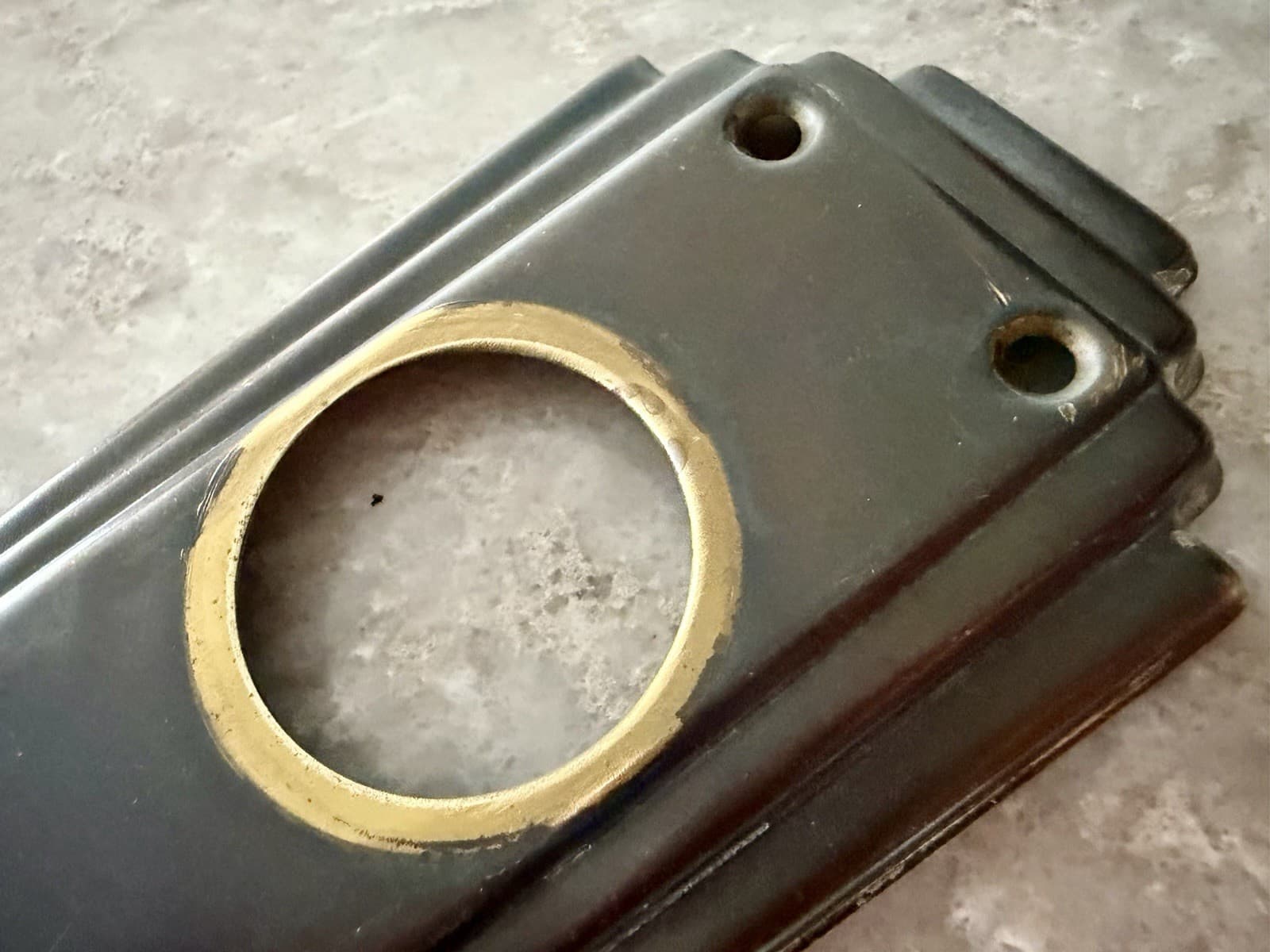 Antique Art Deco Brass Door Backplate Escutcheon 2.5x8 Dark Bronze Finish - Thumbnail 4