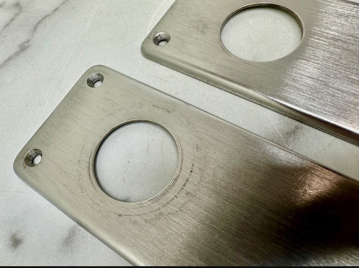 Set of 2 Modern Nickel Over Brass Door Plates – Polished – 2.25"W x 7.5"H - Thumbnail 5