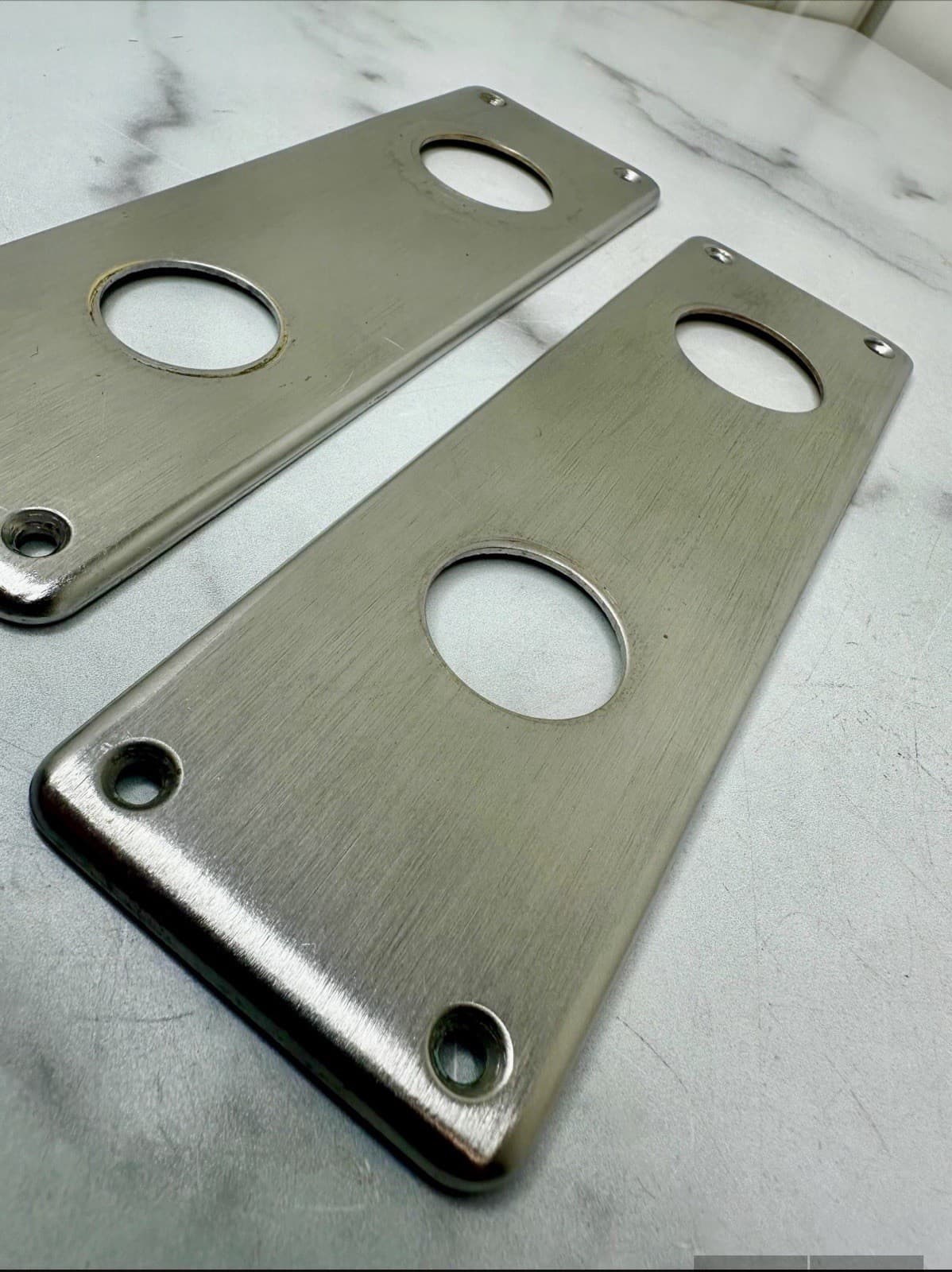 Set of 2 Modern Nickel Over Brass Door Plates – Polished – 2.25"W x 7.5"H - Thumbnail 2