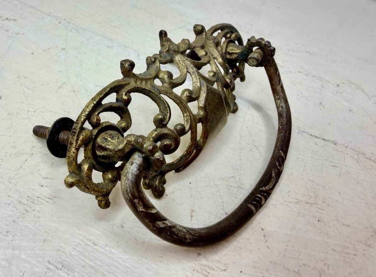 Antique Victorian Brass Drawer Pull Eastlake Ornate Bail Handle 3" Spread - Thumbnail 2