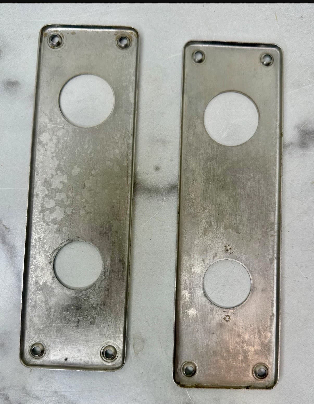 Set of 2 Modern Nickel Over Brass Door Plates – Polished – 2.25"W x 7.5"H - Thumbnail 6