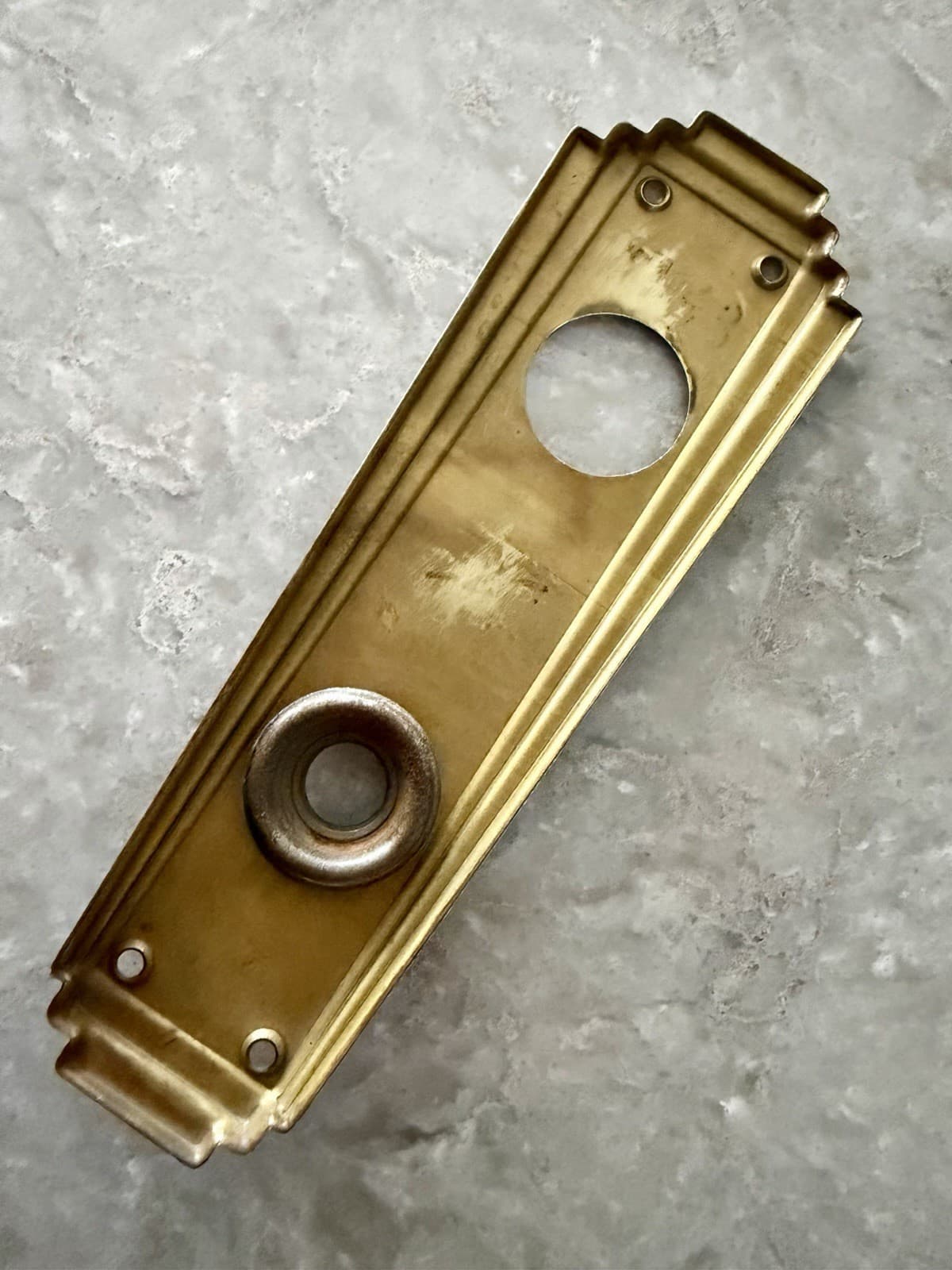 Antique Art Deco Brass Door Backplate Escutcheon 2.5x8 Dark Bronze Finish - Thumbnail 10