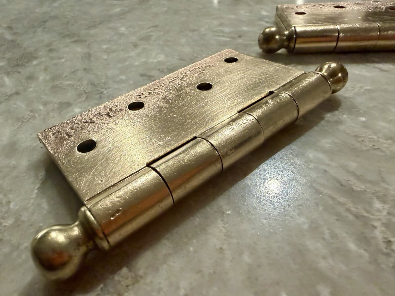Vintage National Brass Mfg Solid Brass Ball Tip Door Hinges 3-1/2” Pair USA - Thumbnail 17