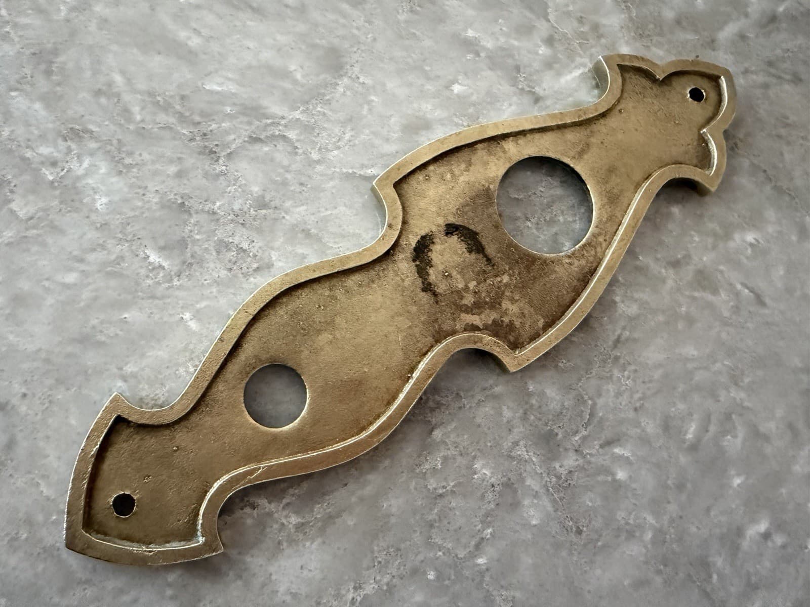 Vintage Solid Cast Brass Door Backplate Escutcheon 9” Hammered 4” CTC - Thumbnail 8