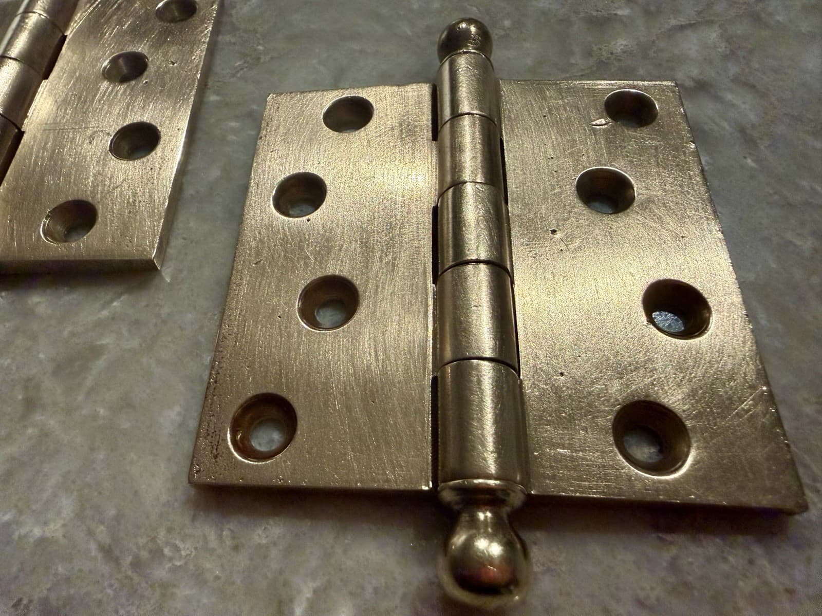 Vintage National Brass Mfg Solid Brass Ball Tip Door Hinges 3-1/2” Pair USA - Thumbnail 3