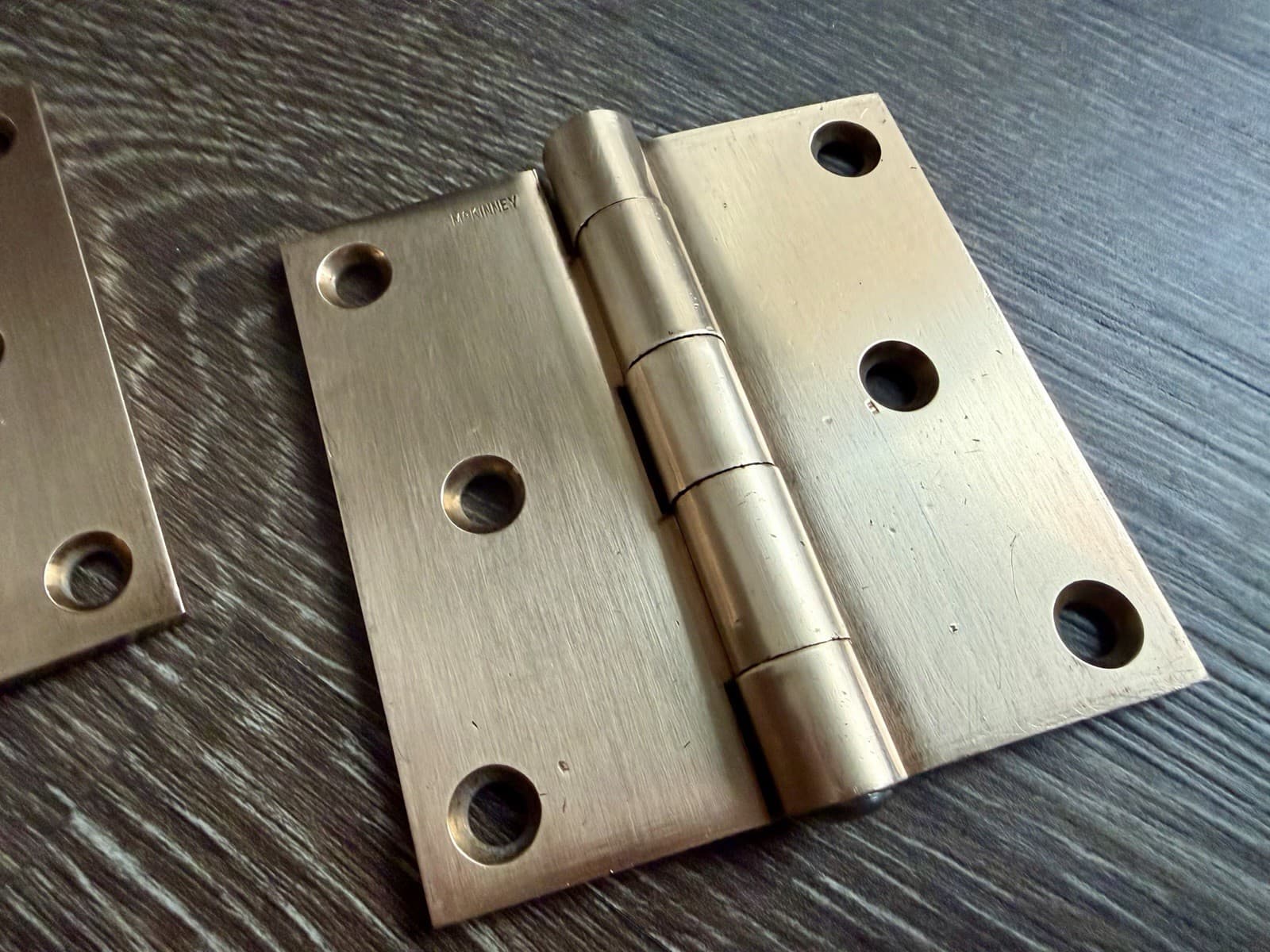 Pair McKinney Solid Brass 3.5” x 3.5” Full Mortise Door Hinges Satin Finish - Thumbnail 3
