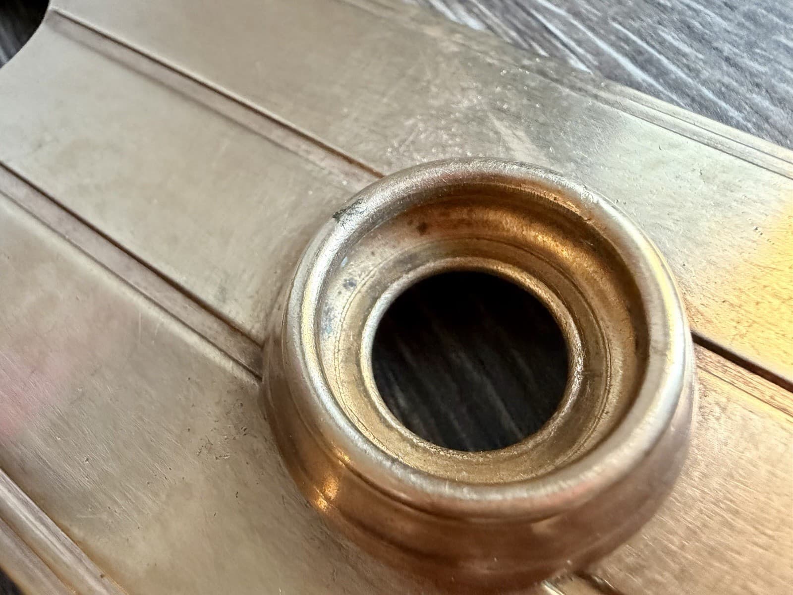 Antique Art Deco Stamped Brass Door Back Plate Escutcheon 9” x 2-1/2” 3” CT - Thumbnail 3