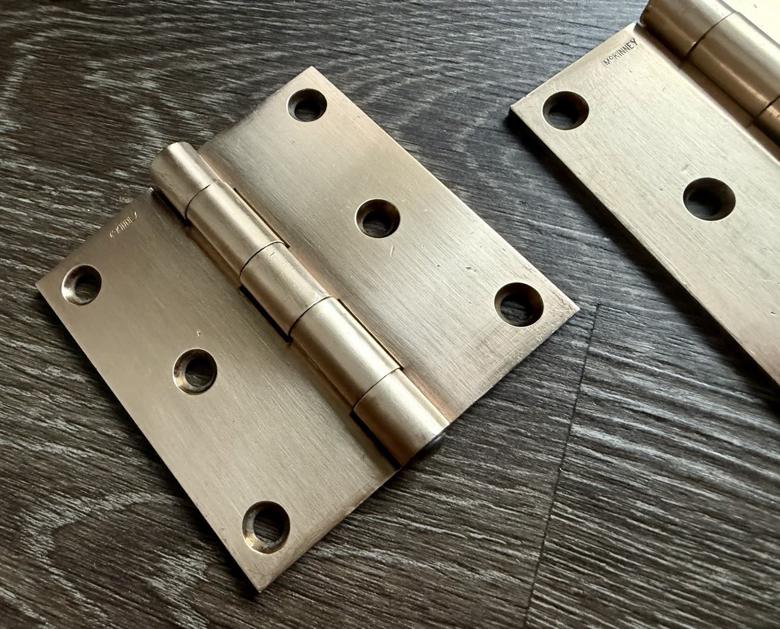 Pair McKinney Solid Brass 3.5” x 3.5” Full Mortise Door Hinges Satin Finish - Thumbnail 2