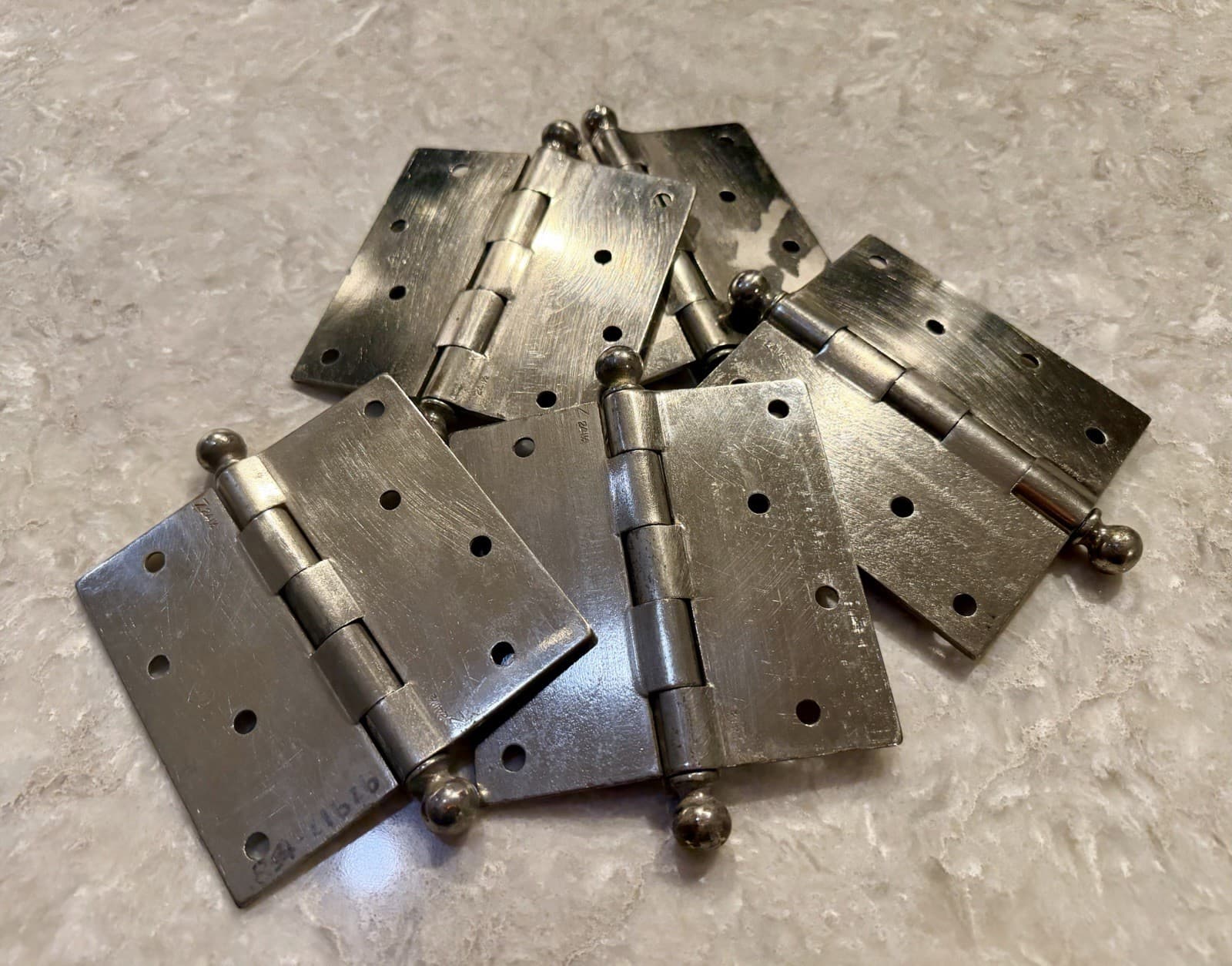Lot 5 Stanley SW 5x5 Steel Ball Tip Door Hinges Chrome Made USA Vintage - Thumbnail 7