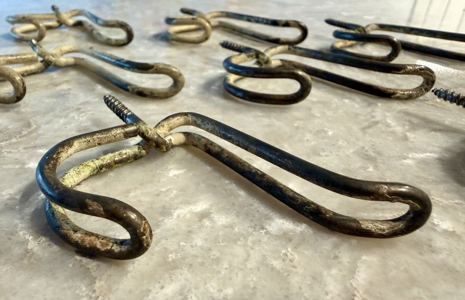 Vintage Wire Coat Hooks Set of 9 Steel Screw-In Farmhouse Rustic - Thumbnail 8