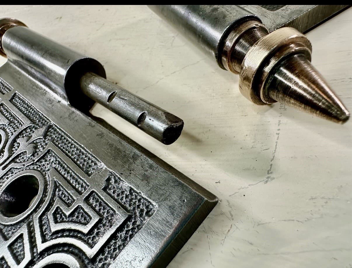 Vintage Eastlake Style Lift-Off Door Hinge w/ Brass Steeple Finials – 4” x 4.5” - Thumbnail 7