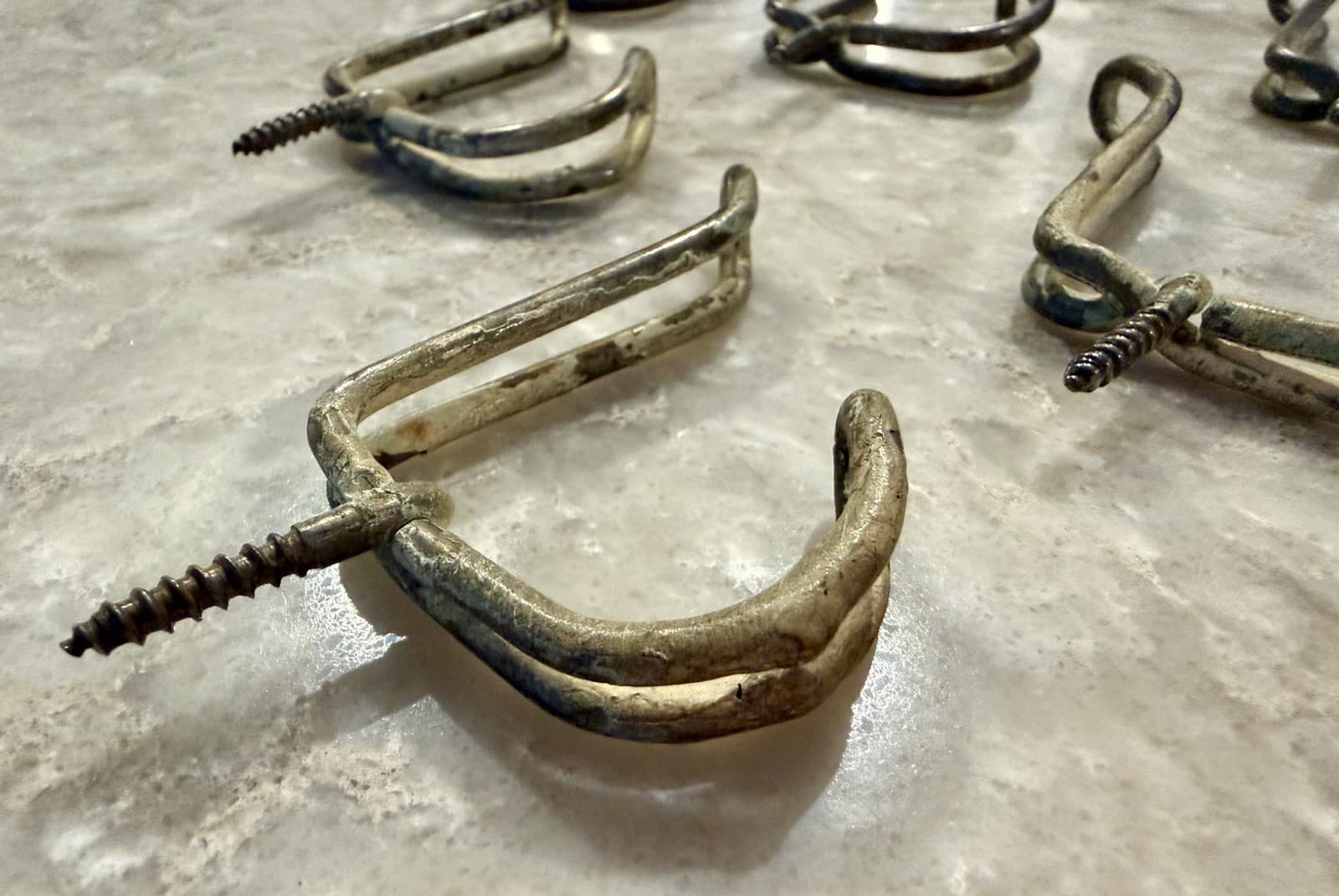 Vintage Wire Coat Hooks Set of 9 Steel Screw-In Farmhouse Rustic - Thumbnail 3