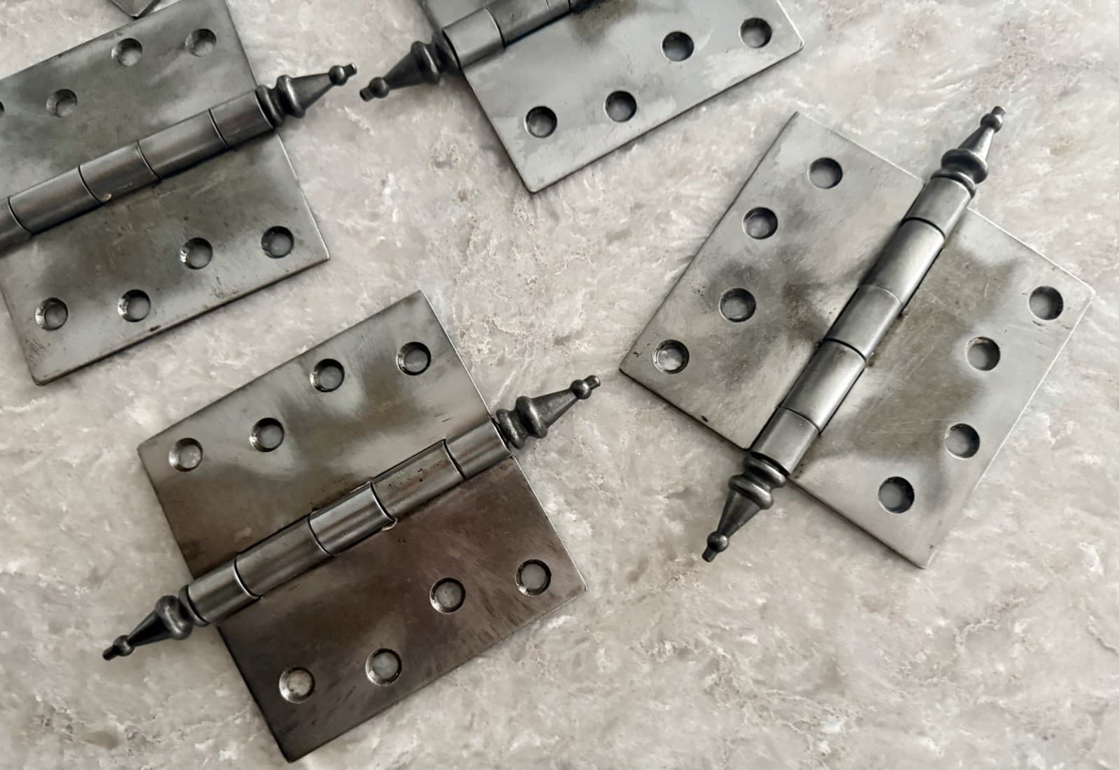 Set of 6 Antique 4” x 4” Cast Iron Steeple Tip Door Hinges - Thumbnail 4