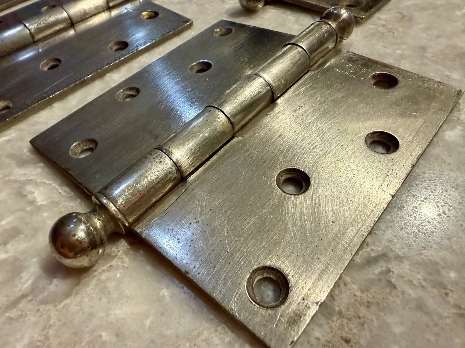 Lot 5 Stanley SW 5x5 Steel Ball Tip Door Hinges Chrome Made USA Vintage - Thumbnail 4