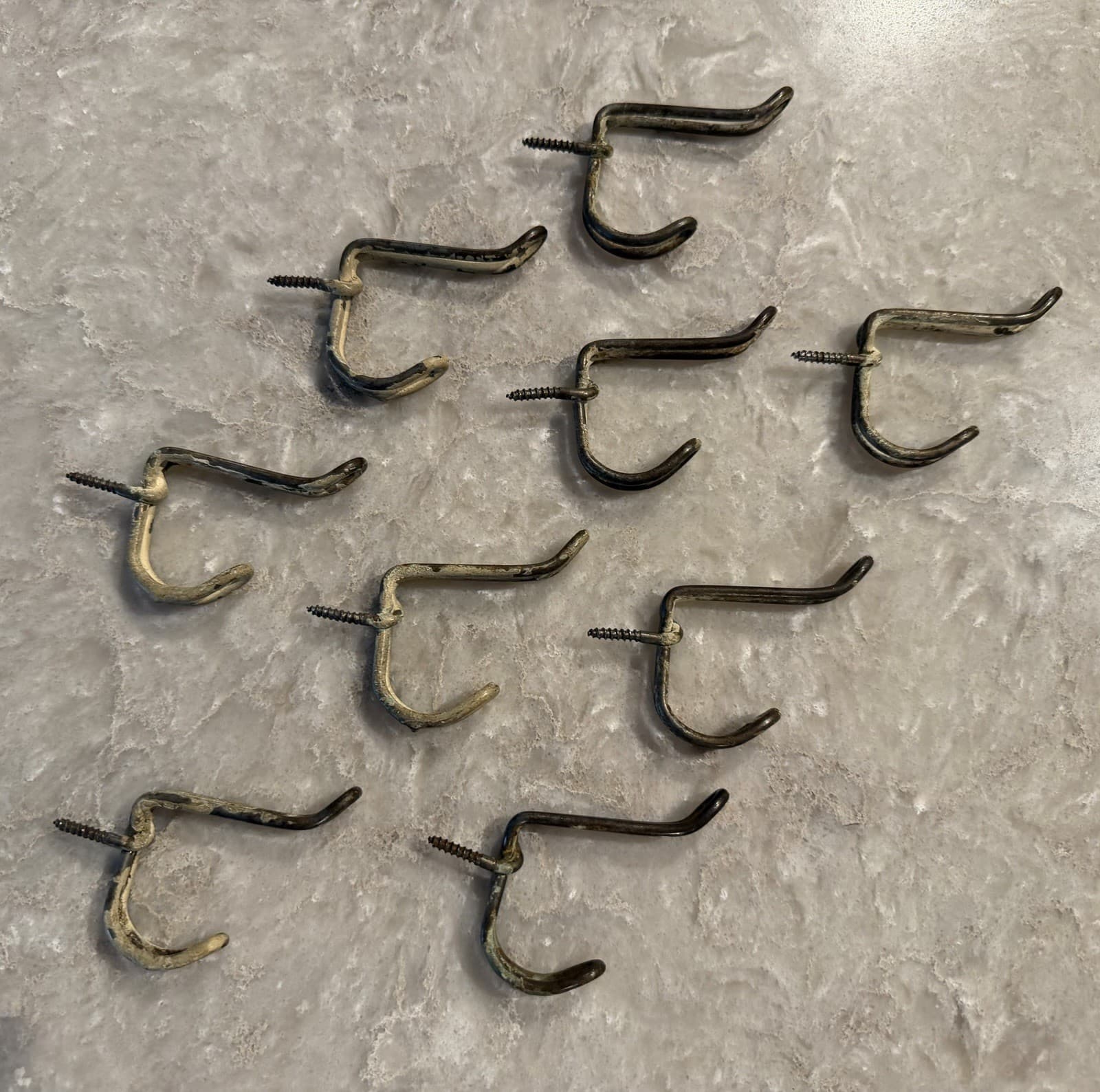 Vintage Wire Coat Hooks Set of 9 Steel Screw-In Farmhouse Rustic