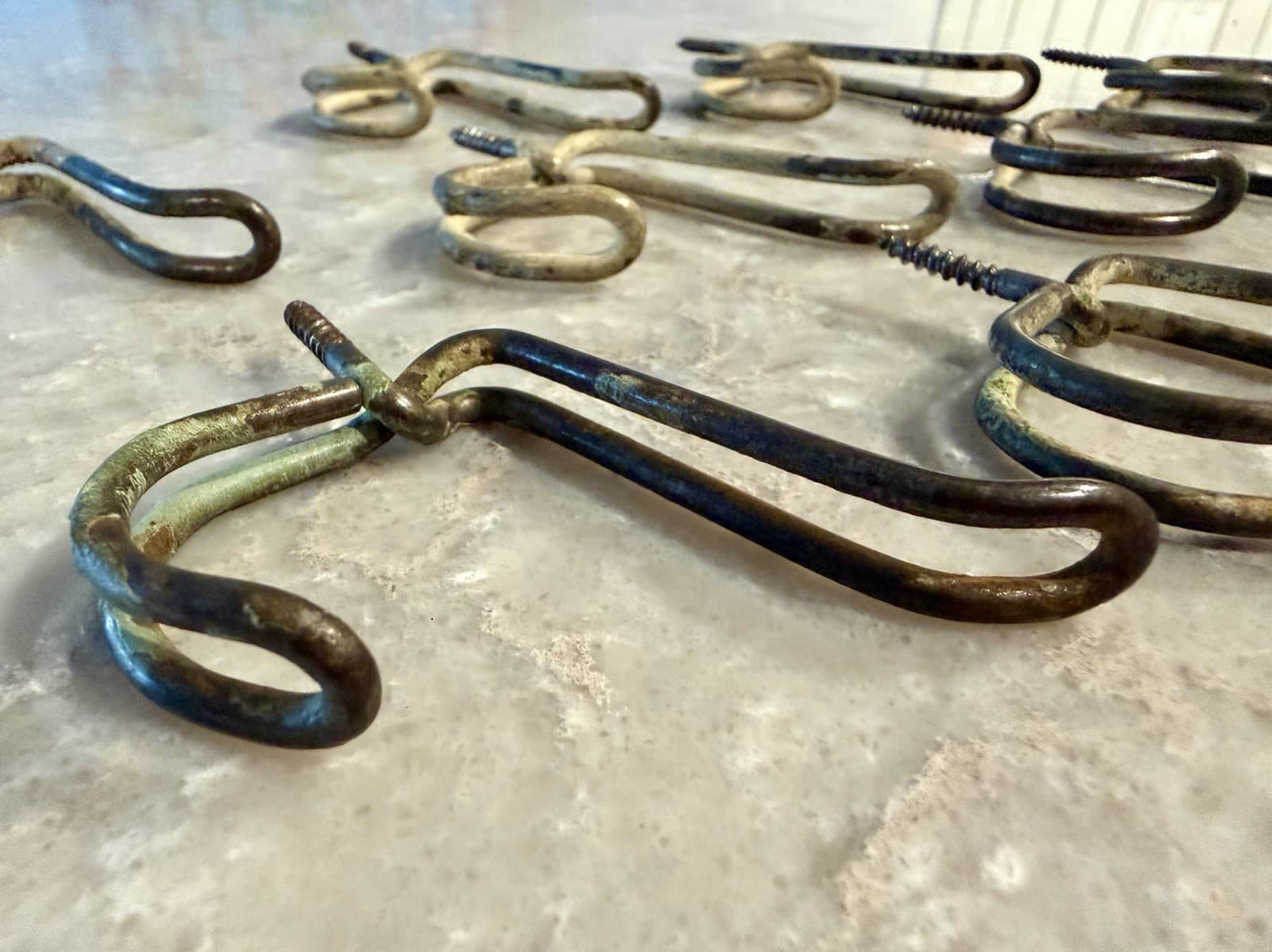 Vintage Wire Coat Hooks Set of 9 Steel Screw-In Farmhouse Rustic - Thumbnail 7