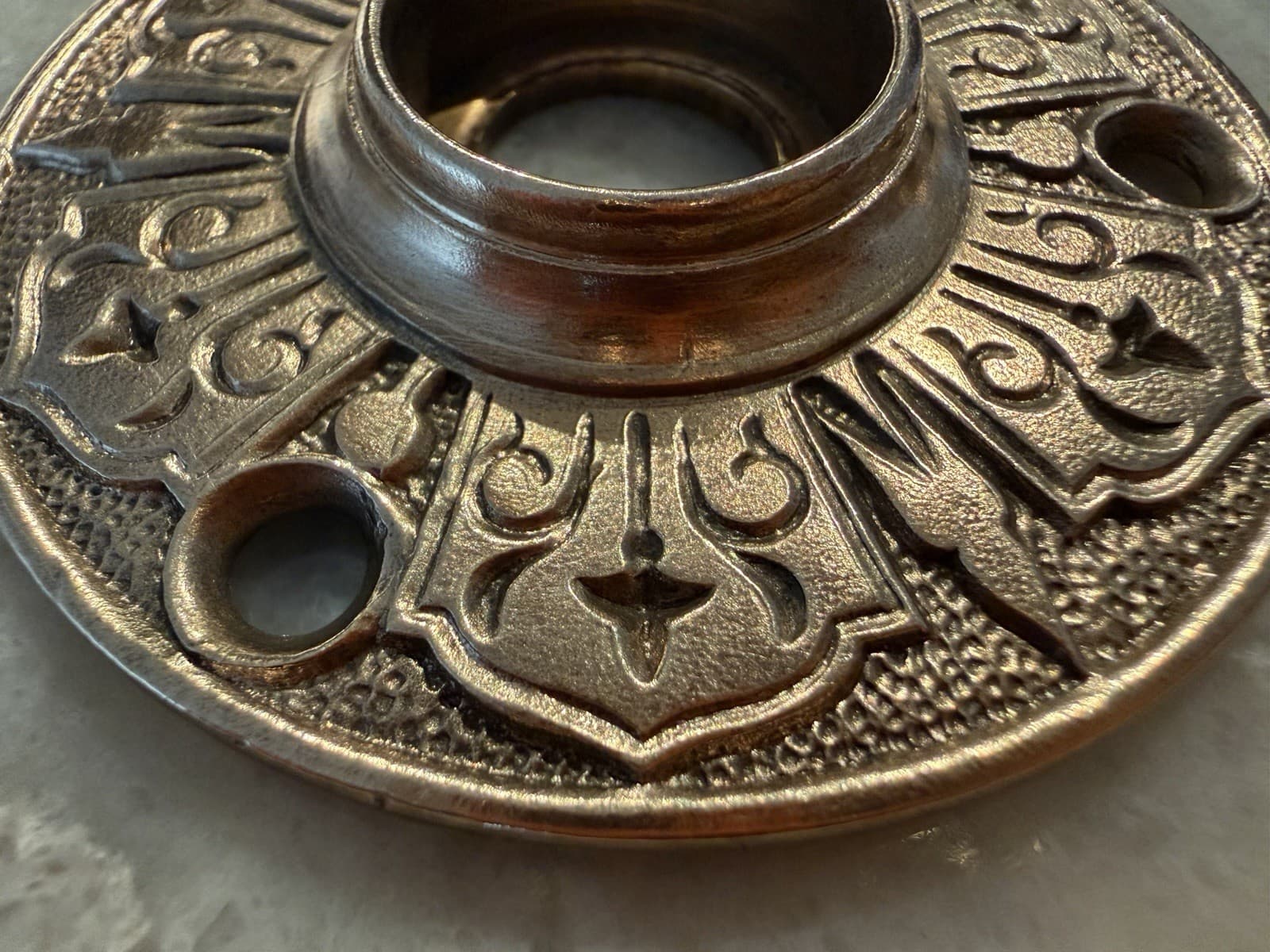Unmarked Antique Victorian Eastlake Cast Brass Door Knob Rosettes Pair 2¼” - Thumbnail 3