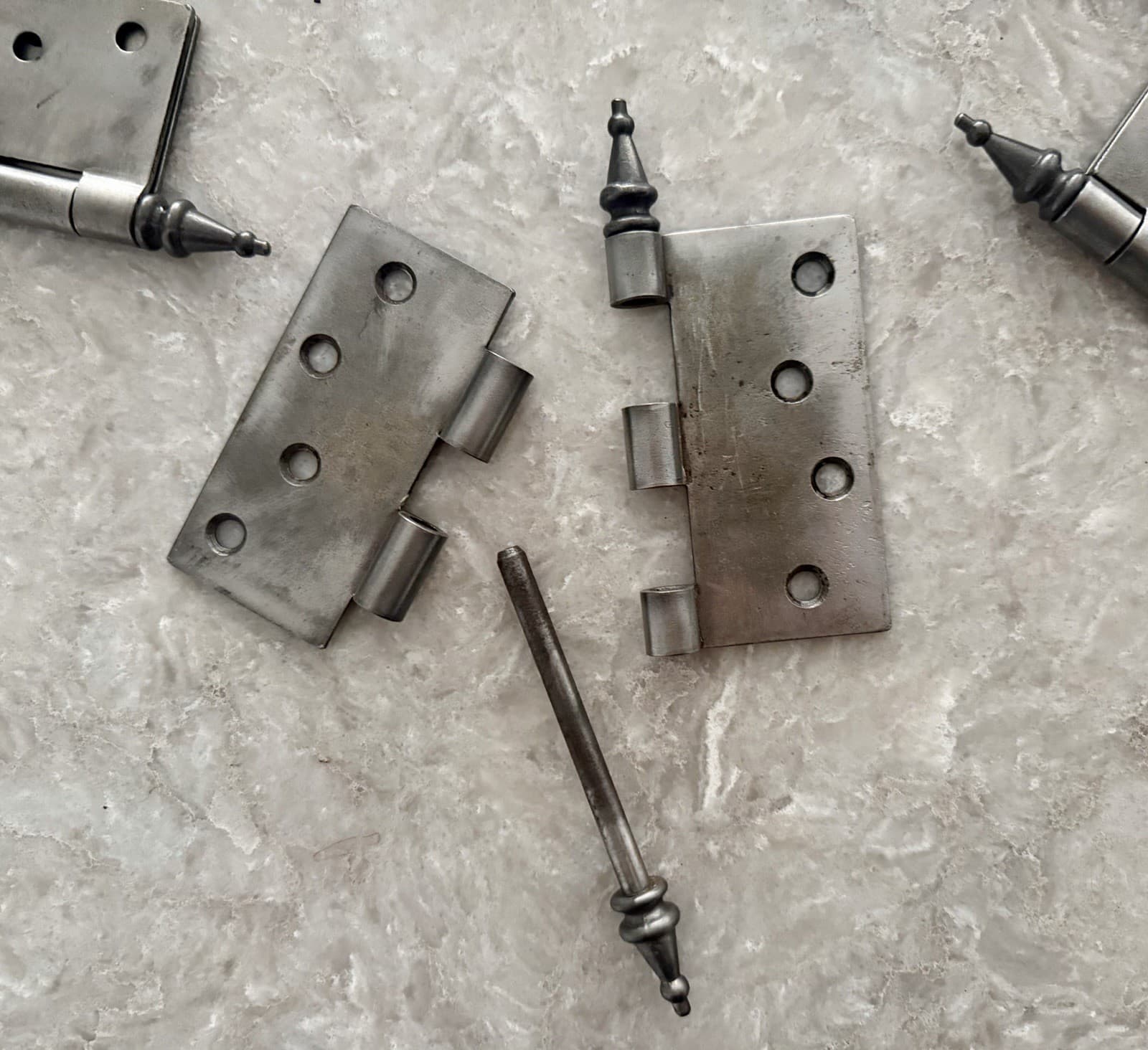 Set of 6 Antique 4” x 4” Cast Iron Steeple Tip Door Hinges - Thumbnail 13
