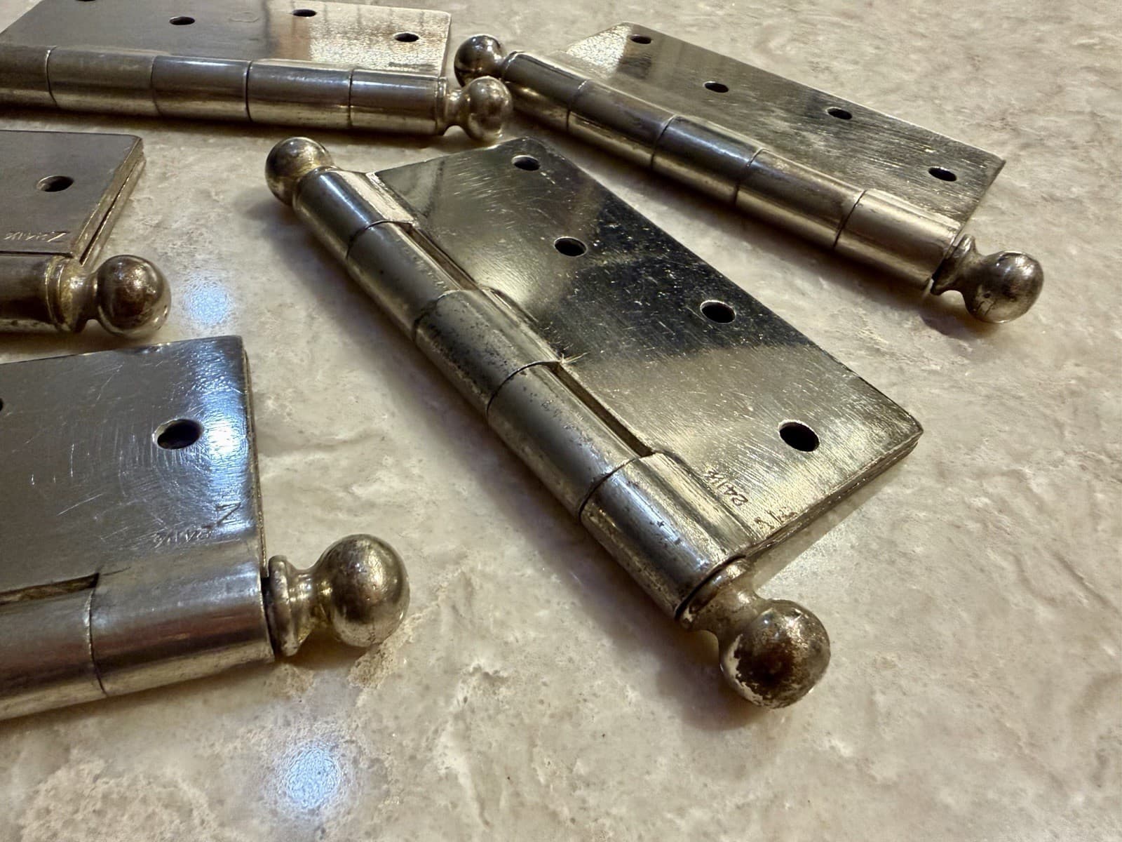 Lot 5 Stanley SW 5x5 Steel Ball Tip Door Hinges Chrome Made USA Vintage - Thumbnail 12