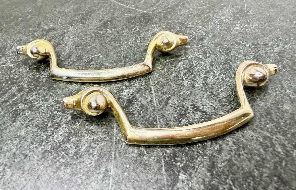 Vintage Polished Brass Cabinet Drawer Pull Handles Set of 2 – 3” Centers - Thumbnail 2