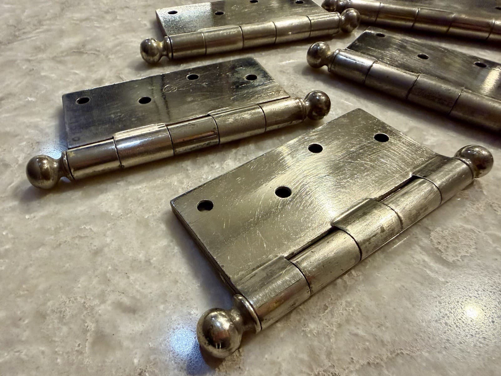 Lot 5 Stanley SW 5x5 Steel Ball Tip Door Hinges Chrome Made USA Vintage - Thumbnail 9