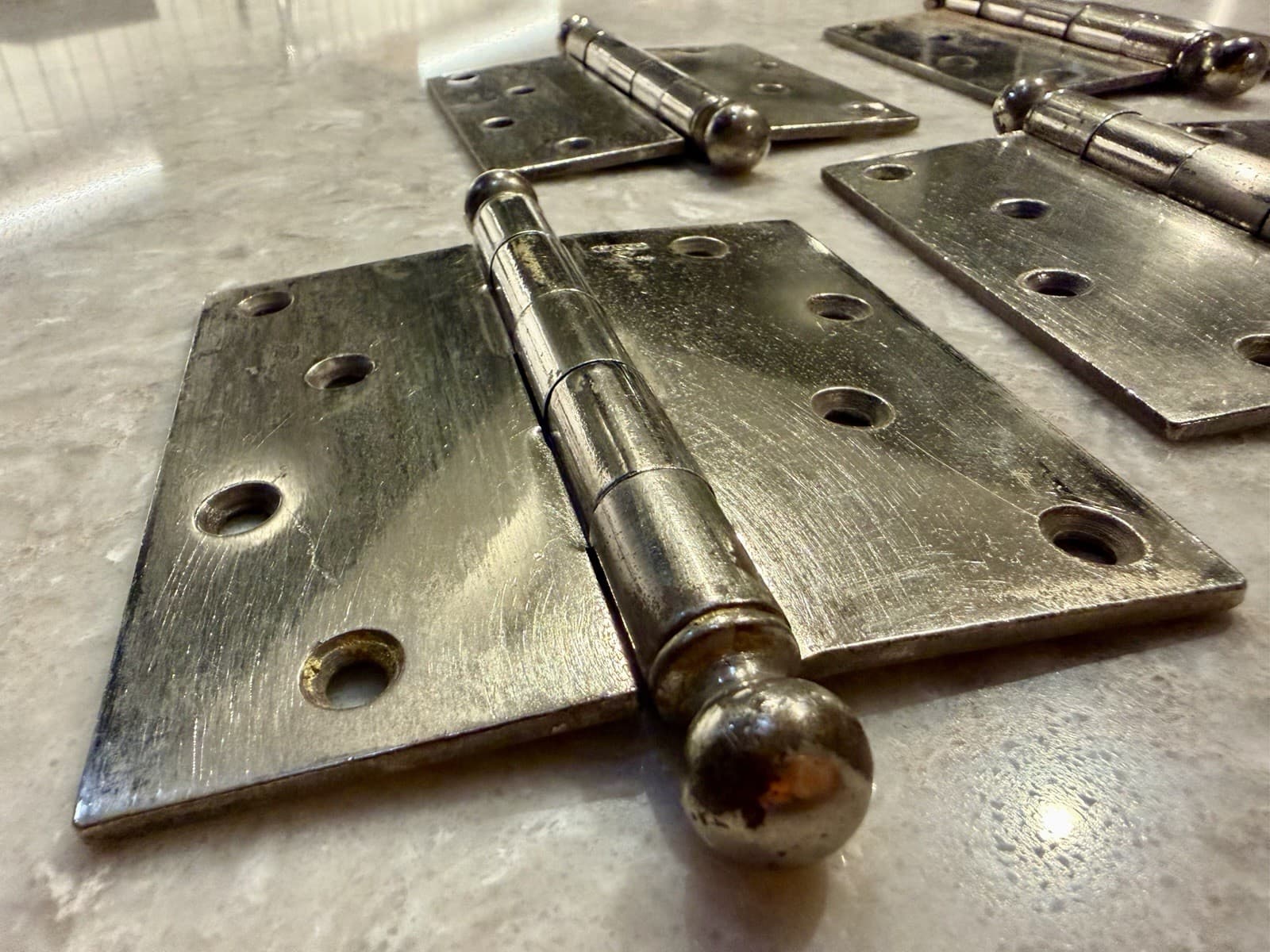 Lot 5 Stanley SW 5x5 Steel Ball Tip Door Hinges Chrome Made USA Vintage