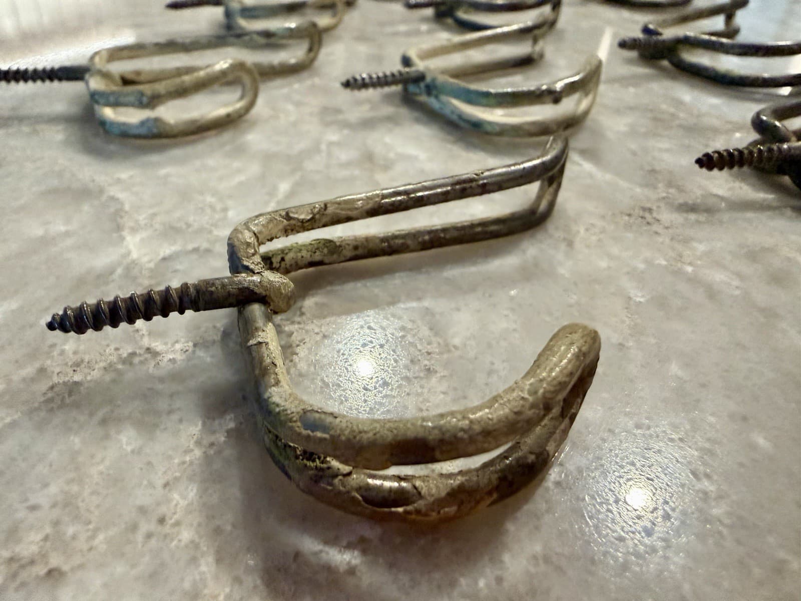 Vintage Wire Coat Hooks Set of 9 Steel Screw-In Farmhouse Rustic - Thumbnail 2