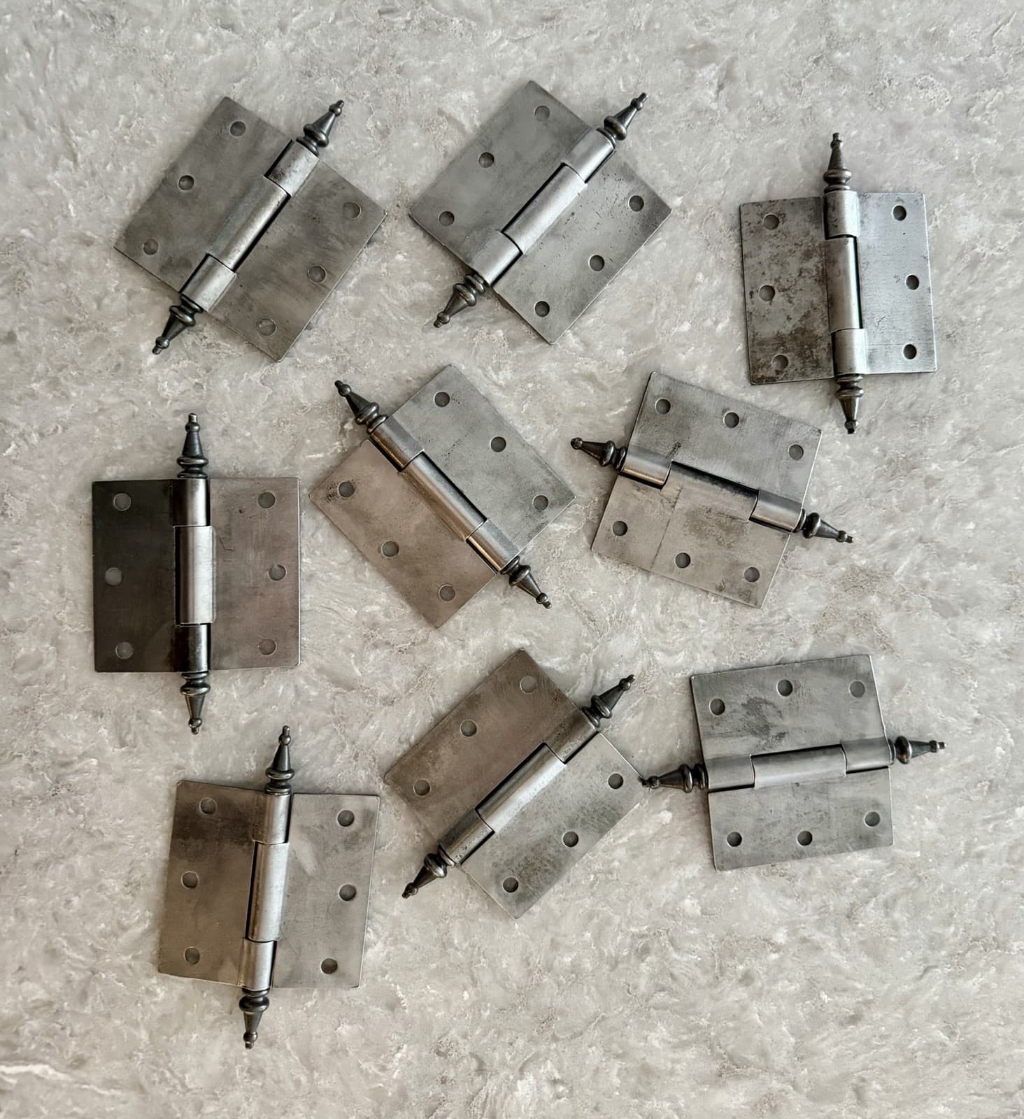Set of 9 Antique Victorian 3.5” Cast Iron Steeple Tip Door Hinges