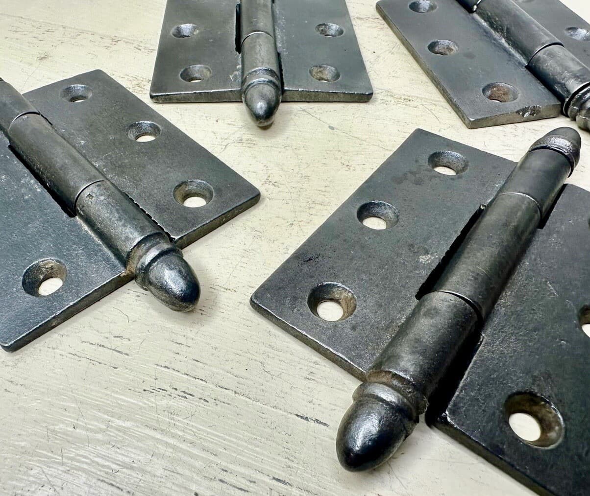 Vintage Cast Iron Door Hinges Set of 4 – 3" x 3.5" – Acorn Tip Finials - Thumbnail 2