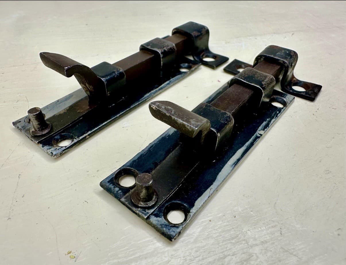 Vintage Steel Slide Bolt Latch Set of 2 Surface Mount Barrel Bolts