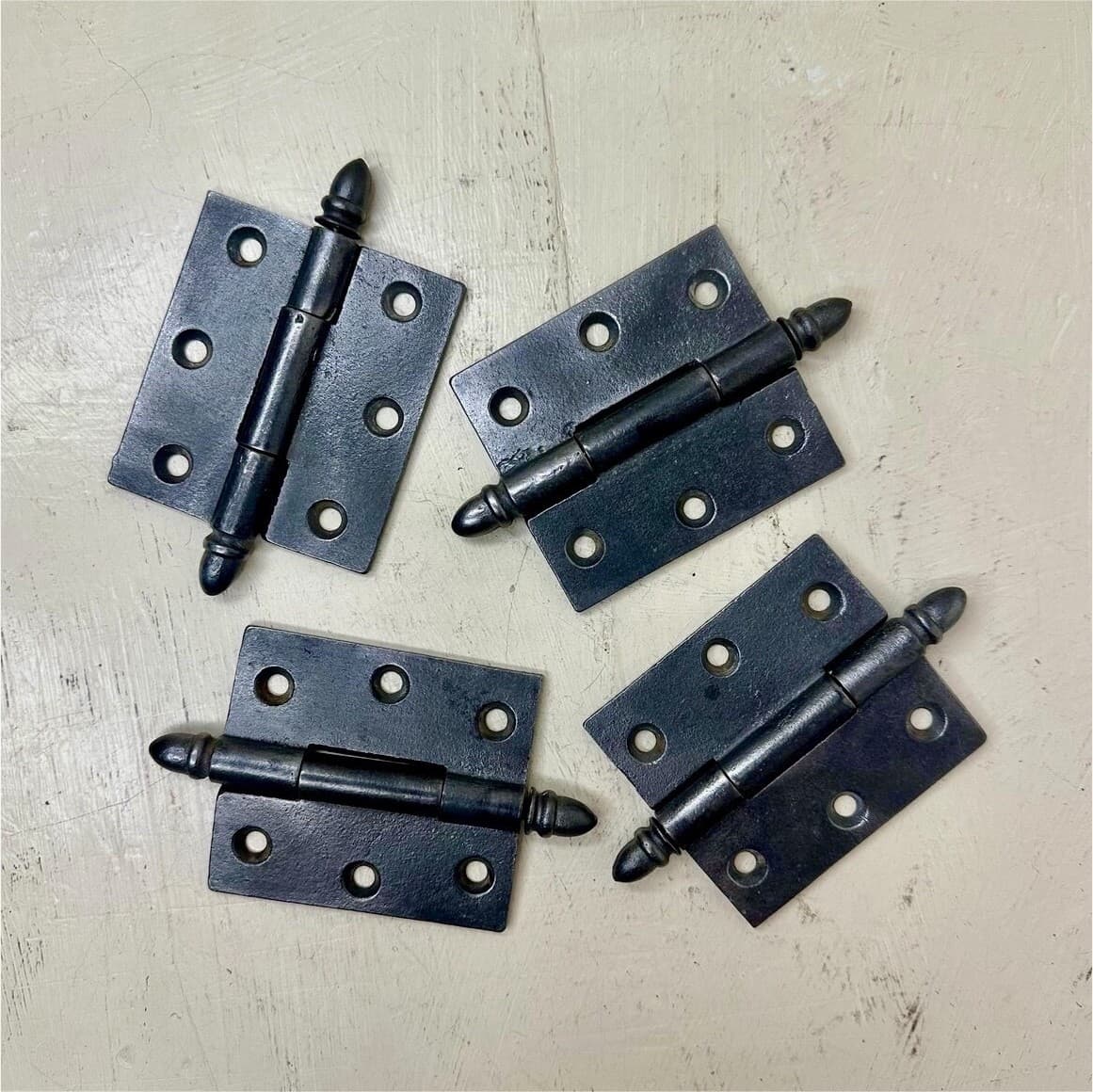 Vintage Cast Iron Door Hinges Set of 4 – 3" x 3.5" – Acorn Tip Finials