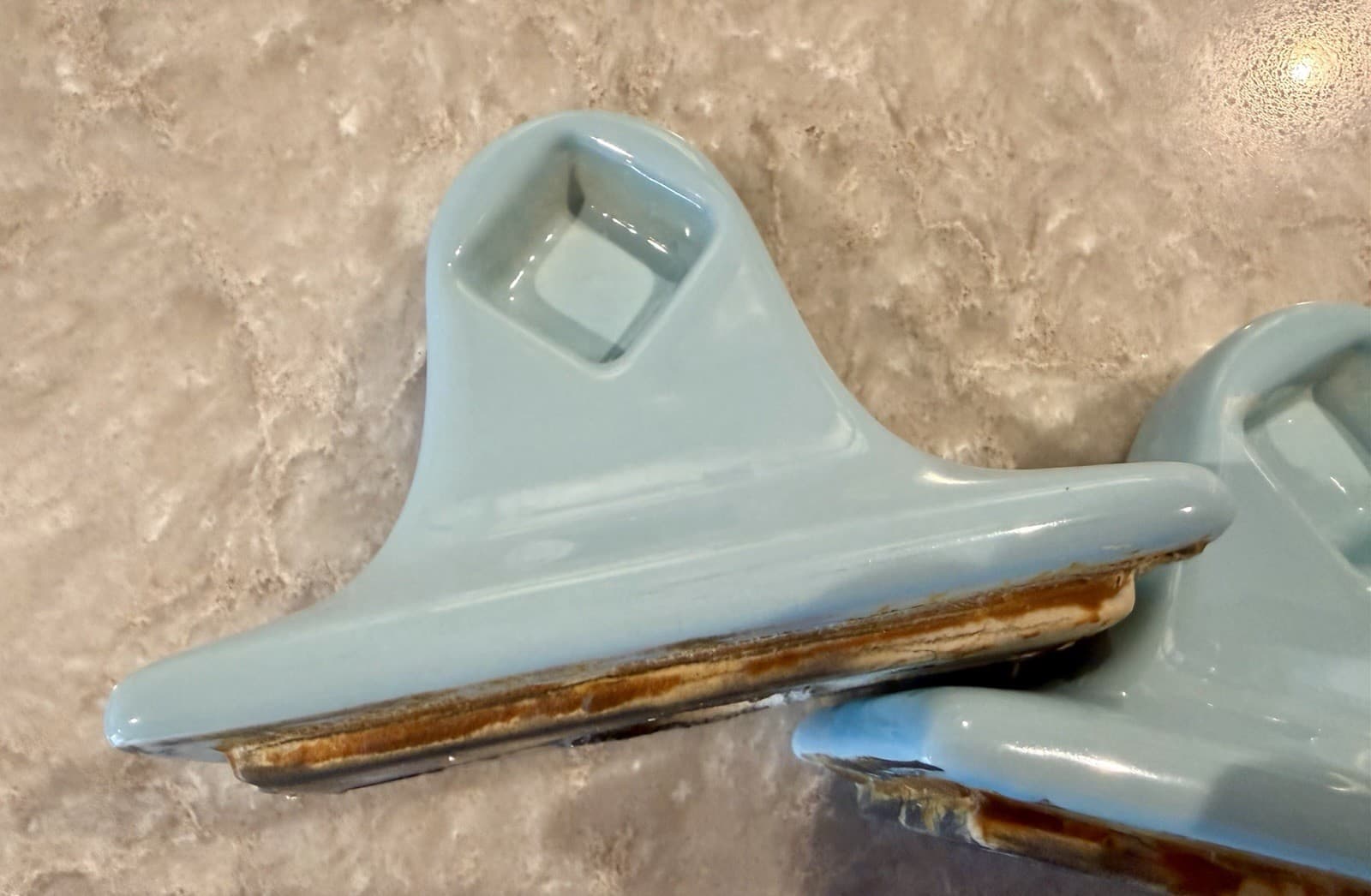 Vintage MCM Robin Egg Blue Ceramic Towel Bar Brackets Pair - Thumbnail 13