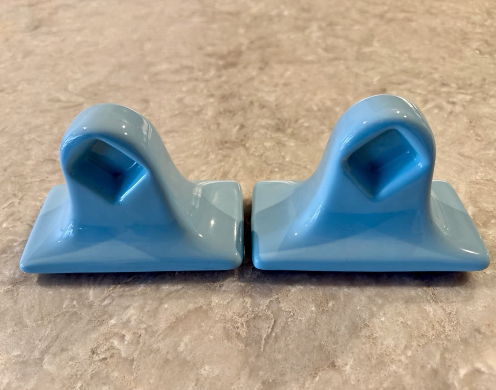 Vintage MCM Robin Egg Blue Ceramic Towel Bar Brackets Pair - Thumbnail 7