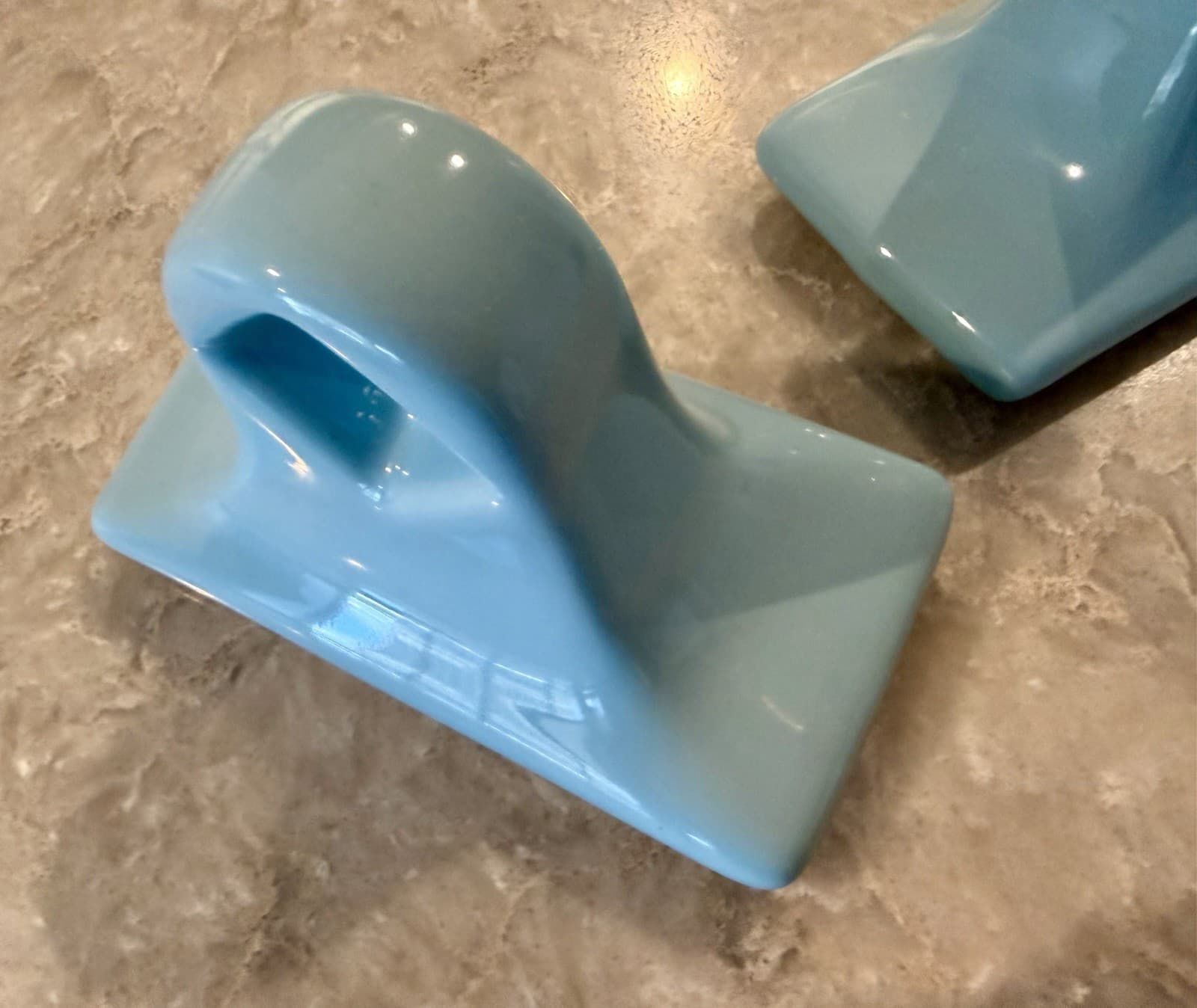 Vintage MCM Robin Egg Blue Ceramic Towel Bar Brackets Pair - Thumbnail 8