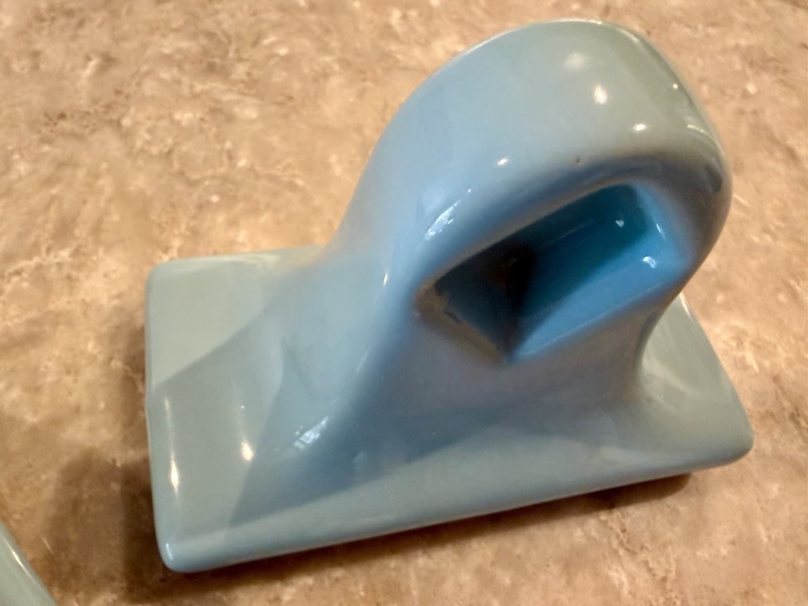 Vintage MCM Robin Egg Blue Ceramic Towel Bar Brackets Pair - Thumbnail 9