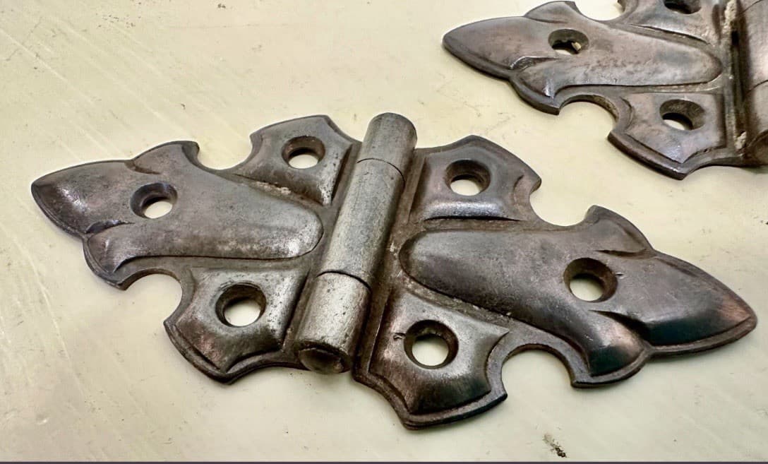 Set of 3 Vintage Decorative Steel Butterfly Cabinet Hinges 3-3/4” Surface Mount - Thumbnail 2