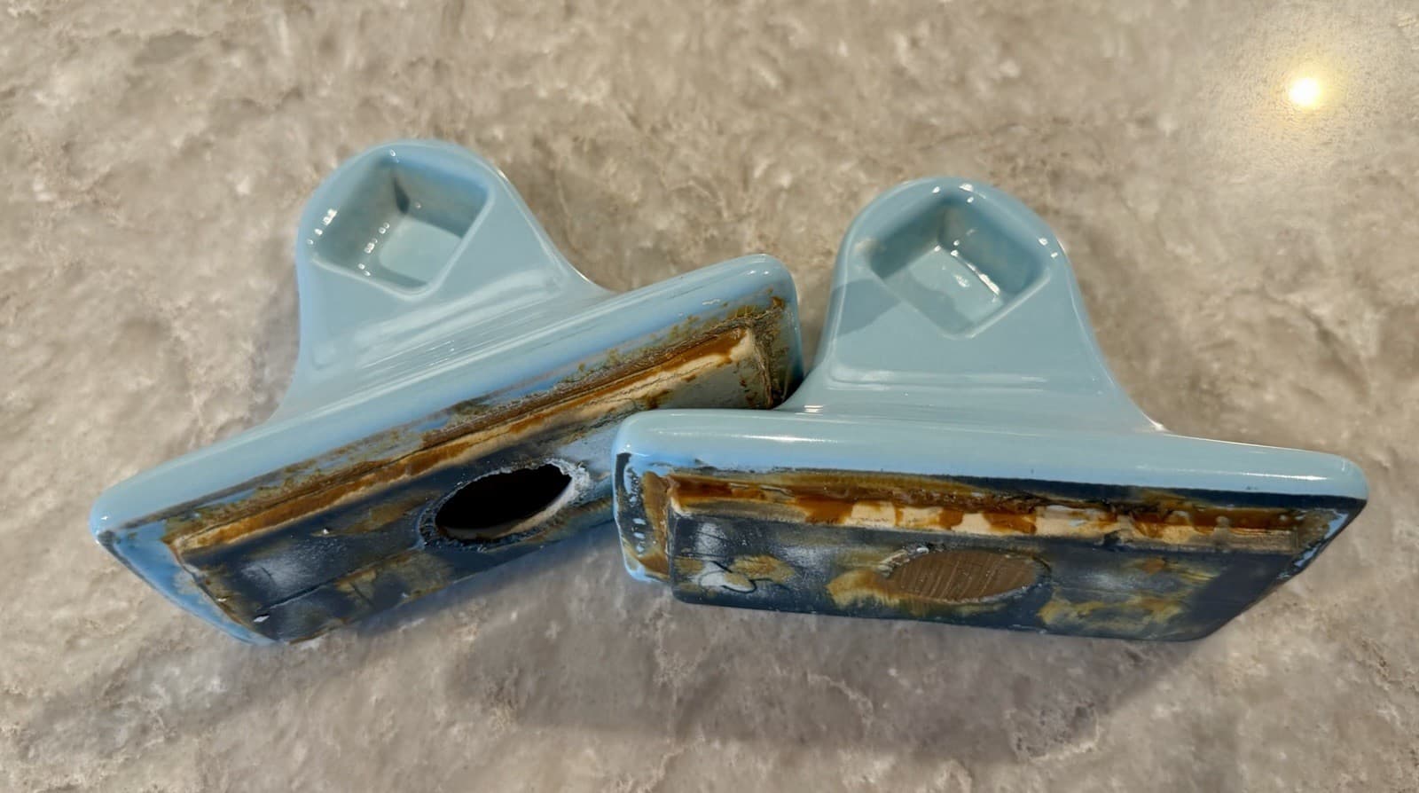 Vintage MCM Robin Egg Blue Ceramic Towel Bar Brackets Pair - Thumbnail 12